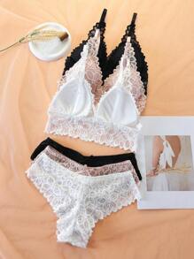 Conjunto de ropa interior sexy de estilo callejero y de moda para mujer, con encaje y sujetador embellecedor en la espalda, combinación de 3 colores, conjunto de lencería de dos piezas, conjunto de 2 piezas para mujer