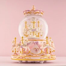 Carousel Horse Snow Globe Gift - Rotating Music Box Birthday Anniversary For Wife Daughter Girl Girlfriend Husband Clockwork Musical 8-Horse Color Light Snowglobes Castle In The Sky