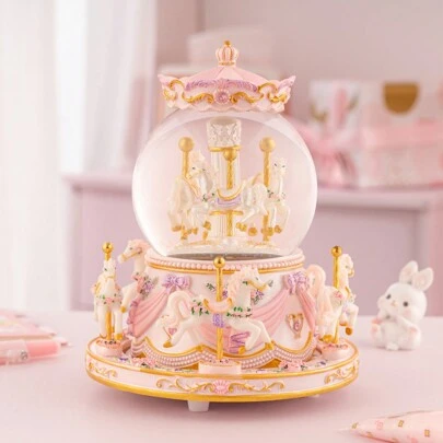 Carousel Horse Snow Globe Gift - Rotating Music Box Birthday Anniversary For Wife Daughter Girl Girlfriend Husband Clockwork Musical 8-Horse Color Light Snowglobes Castle In The Sky