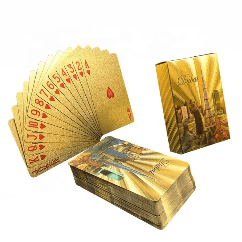 Dubai burj al arab 24K gold playing cards poker with Red wooden box and