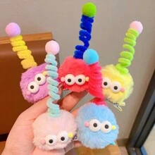 1 件裝女裝原創大眼睛扭髮夾彩色毛絨髮夾,秋冬新款,甜美可愛新奇有趣的絨球卡通髮飾,派對/休閒裝 - 玫紅色 - 查看 1