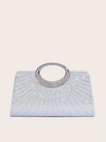 Silver Rhinestone Decor Handheld/wristlet Clutch Bag - Silver - View 2