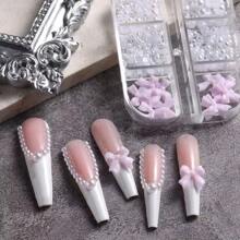 美甲配件套装混合蝴蝶结、半圆珍珠、3D 日式仙女指甲装饰 DIY 指甲饰物指甲宝石指甲用品