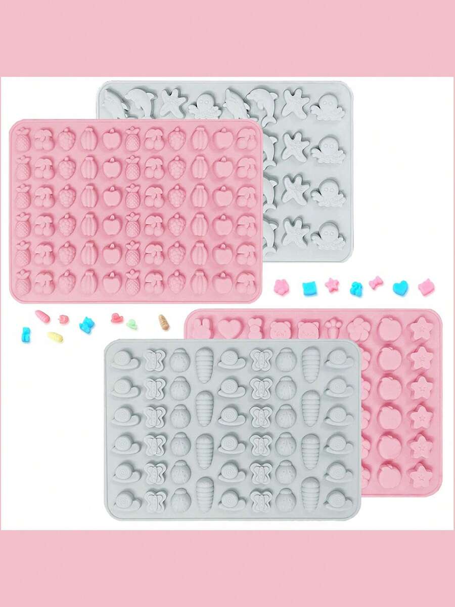 4 件裝耐高溫矽膠糖果、巧克力、果凍、橡皮糖和小熊軟糖模具