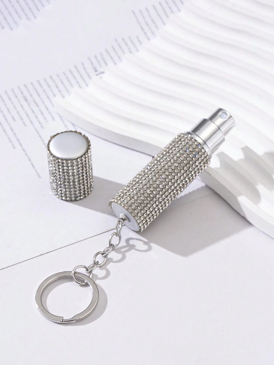 1 件可再填充便携式香水喷雾瓶钥匙扣，带水钻装饰 - 携带您喜爱香水的便捷时尚方式，10ml 闪亮香水雾化器，便携式迷你精油喷雾瓶，用于液体可再填充和可重复使用的瓶子容器香水收纳盒奢华优雅钻石画礼物婚礼派对节日女士旅行女孩闪光优雅经典旅行必需品学校学校用品露营节日必需品度假配件女士香水男士香水海滩 - 銀色 - 查看 1