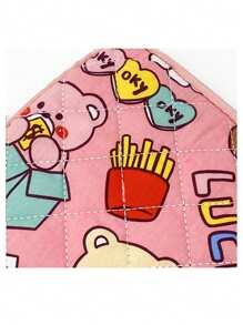 1pc 11 Inch Pink Cartoon Printed Padded Laptop Sleeve/Pouch, Compatible With IPad - pink cartoon bear - View 5