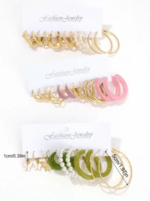 18對/組假珍珠裝飾耳環 - 彩色 - 查看 10