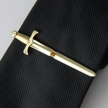 1 件裝男士鑲鑽領帶夾,不銹鋼鍍金高端商務領帶夾,劍形領帶夾男士禮品 - 金色 - 查看 1
