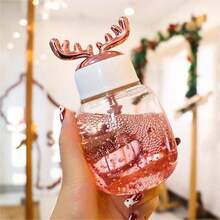 1pc Christmas Reindeer Design Gradient Glass Mini Water Bottle For Girls - Pink - View 1