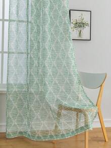 1pc Bohemian Style Printed Sheer Window Curtain For Living Room Bedroom Dining Room - Green - View 5