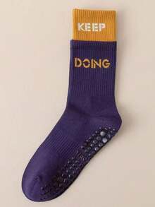 1對女士運動瑜伽襪,防滑矽膠底,透氣中筒長度