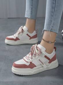 Của phụ nữ Mặt trước Buộc Gấp đôi Khối màu Nhẹ Thoải mái Đúng mốt Linh hoạt Ngoài trời Thể thao Khuôn viên đại học Phong cách Giày thể thao Đối với Sinh viên , Mặc hàng ngày - Hồng - Xem 2