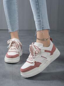 Của phụ nữ Mặt trước Buộc Gấp đôi Khối màu Nhẹ Thoải mái Đúng mốt Linh hoạt Ngoài trời Thể thao Khuôn viên đại học Phong cách Giày thể thao Đối với Sinh viên , Mặc hàng ngày - Hồng - Xem 4