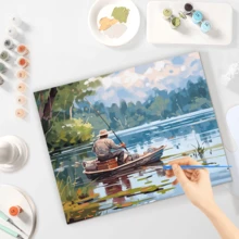 RUOPOTY 1入diy客製化數字油畫,釣魚風景圖,適用於diy禮物成人套件,現代畫作,家居裝飾油畫畫布40x50cm/16x20英寸,不含畫框 - 彩色 - 查看 4