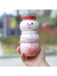 1個500ml/17oz的聖誕雪人奶茶瓶,透明果汁和飲料塑料容器,不帶吸管