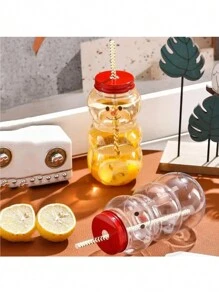 1個500ml/17oz的聖誕雪人奶茶瓶,透明果汁和飲料塑料容器,不帶吸管