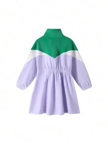 Annil Tween Girl Dresses Spring And Autumn Long Sleeved Fashionable Stand Collar Warm Contrast Color Stitching Dresses
