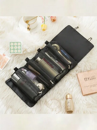 1個 黒色トラベルコスメティックバッグ、レディース メッシュメイクアップボックス、美容師用化粧道具、リップ、収納オーガナイザー、メイクアップバッグ、バスルーム、トラベル、キャンプ、大学寮、アウトドア、ハイキング、ビジネス、ホーム、エッセンシャルオイル、香水、トラベルアクセサリー、学生、男性用化粧ポーチ、メイクブラシ収納、メイクバッグ、メイクアップオーガナイザー