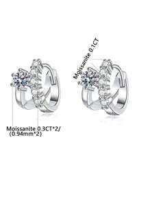 S925 Sterling Silber 0,3 Karat Moissanit Ohrringe, leicht luxuriöser französischer Stil, asymmetrisch, schick und frisch, für den täglichen Gebrauch, zum Verschenken an Freunde, Freundinnen, Valentinstag Geschenke, geeignet für Hochzeiten, Bankette, passend zu Kleidern