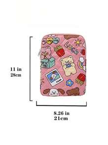 1pc 11 Inch Pink Cartoon Printed Padded Laptop Sleeve/Pouch, Compatible With IPad - pink cartoon bear - View 8