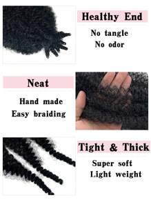 2包,16股,14/18/24吋的彈性非洲捲髮,適用於受損柔軟捲髮用合成馬利扭結髮辮頭髮 - 黑色 - 查看 4