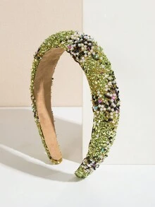 1入韓國風格女士彩色寶石、水晶和珍珠裝派對髮帶