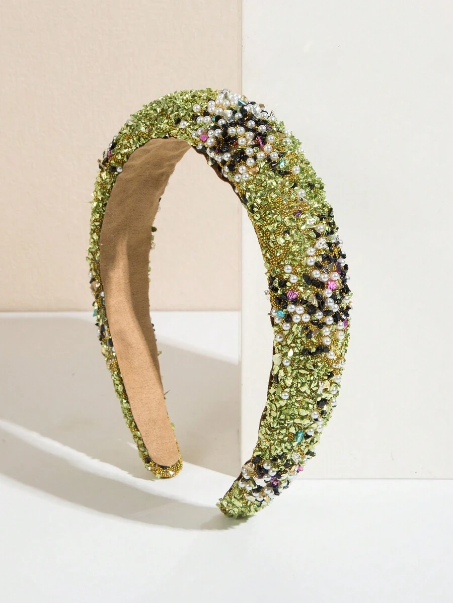 1入韓國風格女士彩色寶石、水晶和珍珠裝派對髮帶