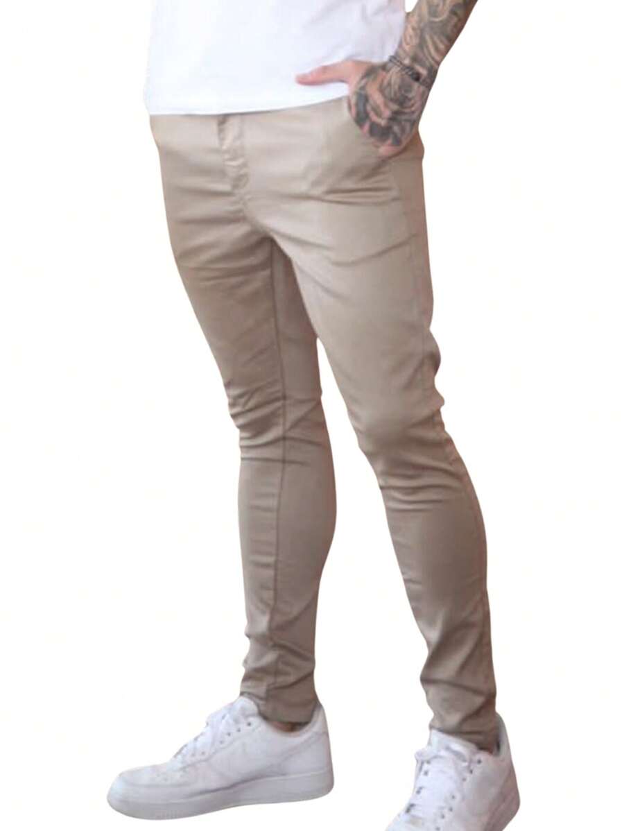 Men Pants - 米色褲子+棕色腰帶 - 查看 1