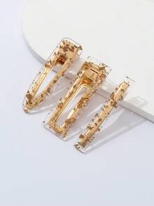 3pcs/set Hair Clips For Girls, Including Simple Hairpins, Cute Edge Clips, And Bangs Clips - Gold - View 2