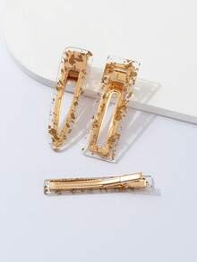 3pcs/set Hair Clips For Girls, Including Simple Hairpins, Cute Edge Clips, And Bangs Clips - Gold - View 3