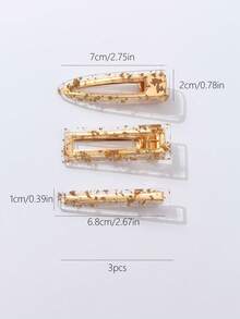 3pcs/set Hair Clips For Girls, Including Simple Hairpins, Cute Edge Clips, And Bangs Clips - Gold - View 4