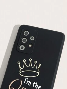 1pc Handpainted English Slogan Crown & Message Printed Phone Case Compatible With IPhone/Samsung - Multicolor - View 5