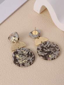 1pair Personalized Fashionable Handmade Soft Clay Material Brown Random Texture Gold Foil Geometric Patchwork Party High-End Earrings For Women Suitable For Parties, Travel, Vacation, And As A Gift - Brown - View 2