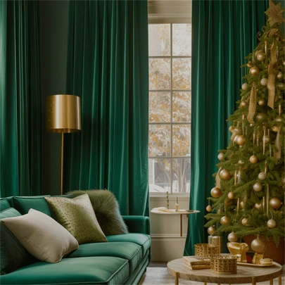 SNITIE 1pc Dark Green Velvet Punching Window Curtain With Velvet Texture , Light Dimming And Noise Reduction Function , Suitable For Living Room , Bedroom , Study Room , Home Use