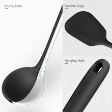 600℉ Heat Resistant Kitchen Utensil: U-Taste 13.6" Silicone Cooking Tools Gadgets Set, Non Stick Solid and Slotted Turner Spatula, Mixing Spoon, and Soup Ladle (5 Pieces)