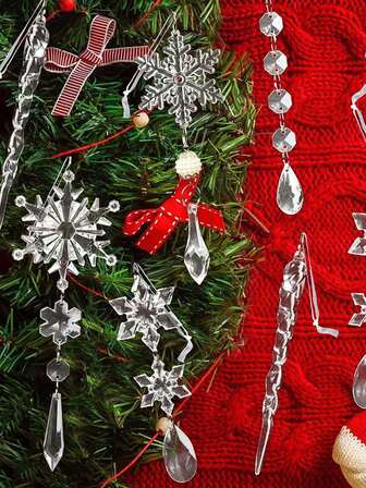 10pcs Christmas Decoration Creative Clear Ice Bar Pendant Spiral Ice Column Pendant Christmas Tree Diy Decoration Pendant