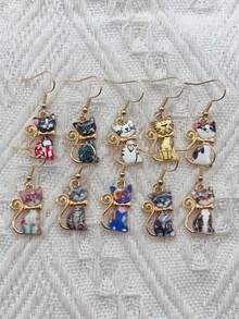 2 件裝新品可愛貓耳耳環,您的最佳選擇 - 金黃色 - 查看 1