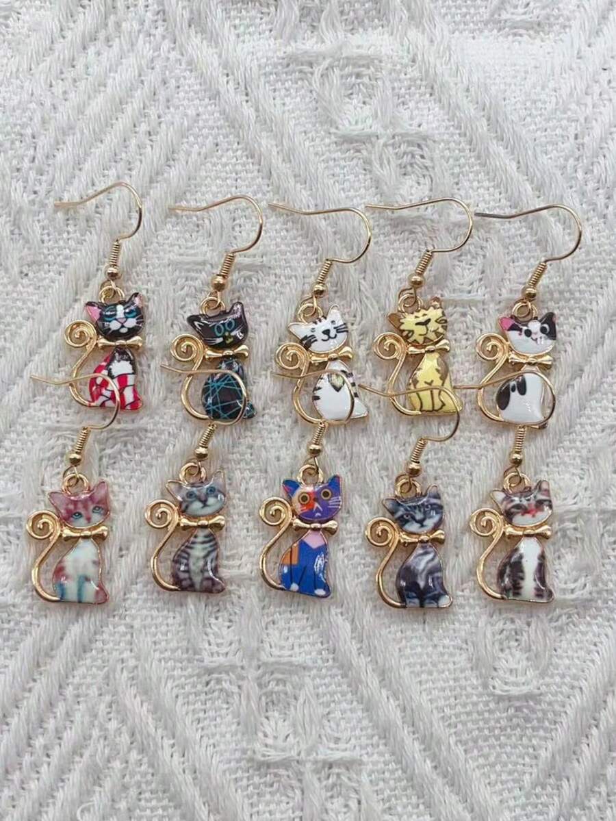 2 件裝新品可愛貓耳耳環,您的最佳選擇 - 金黃色 - 查看 1