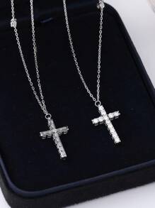 ELSEDES 1 chiếc vòng cổ thánh giá bạc Sterling S925 thời trang tối giản có đá quý, phong cách cổ điển phù hợp cho phụ nữ đeo hàng ngày - Bạc - Xem 5