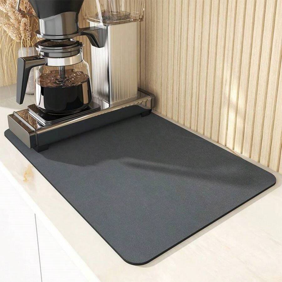 1pc Quick-Dry Coffee Mat - Large Absorbent Draining Pad For Dishes, Bathroom, And Kitchen Home Appliances Accessories Gadgets Tools Christmas Stuff Cooking Christmas - Dark Grey - View 1