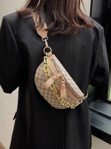 復古新款時尚女式壓克力鏈條斜挎腰包,復古百搭鱷魚圖案胸包,禮品,紅色