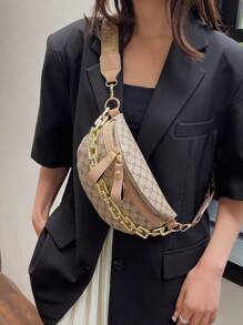 復古新款時尚女式壓克力鏈條斜挎腰包,復古百搭鱷魚圖案胸包,禮品,紅色