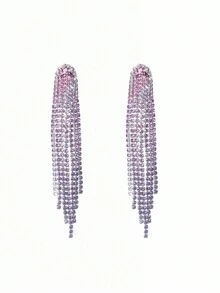 時尚長流蘇多色水晶耳環女士1對 - 淡紫色 - 查看 2