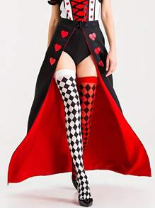 1pair Rhombus Pattern Over Knee Socks For Women, Cosplay Costume Party Themed Stockings
