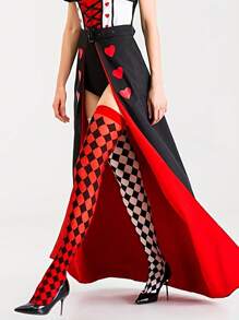 1pair Rhombus Pattern Over Knee Socks For Women, Cosplay Costume Party Themed Stockings