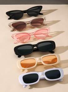 6 件装猫眼方形时尚黑白粉色 Y2K 眼镜女士旅行炫酷户外日常配饰