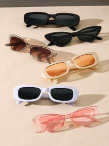 6 件装猫眼方形时尚黑白粉色 Y2K 眼镜女士旅行炫酷户外日常配饰