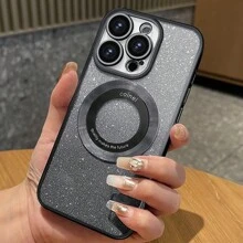1入黑色防震保護手機殼，帶相機鏡頭保護蓋，時尚電鍍粉，支援無線充電和磁吸功能。適用於 iPhone 11/11pro/11pro Max，iPhone 12/12pro/12pro Max，iPhone 13/13pro/13pro Max，iPhone 14/14plus/14pro/14pro Max，適用於男女。 - 黑色 - 查看 5