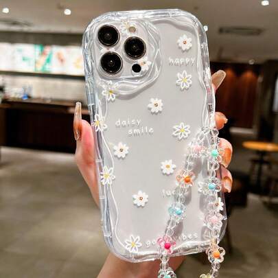 1 件花卉透明挂绳腕带适用于 Apple 镜头保护防摔手机壳防水防震防刮