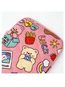 1pc 11 Inch Pink Cartoon Printed Padded Laptop Sleeve/Pouch, Compatible With IPad - pink cartoon bear - View 7